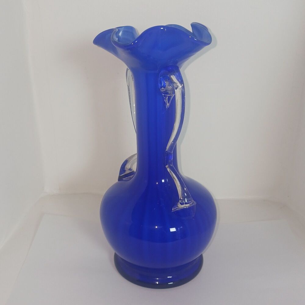 Venitian Style Art Glass Cobalt Blue Stretched Hand Blown Pontil Mark Bud Vase - Picture 4 of 11